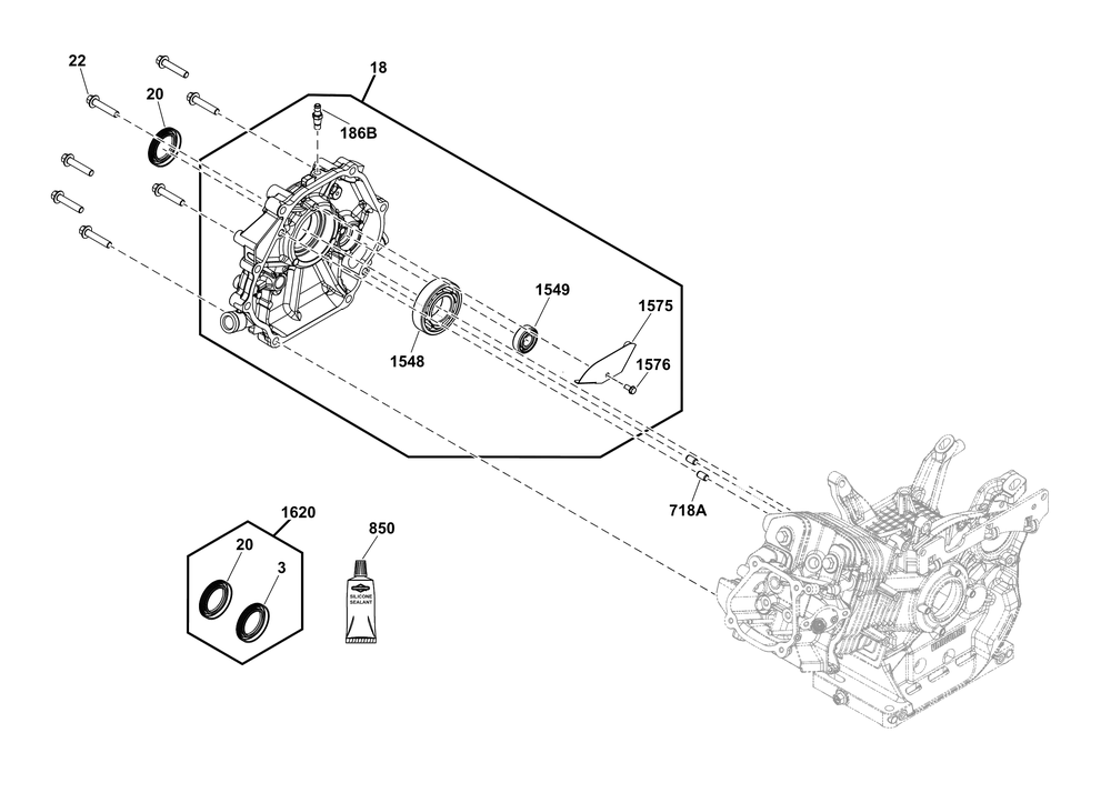 Crankcase Cover/Sump Group Diagram and Parts List for 25E330-0027-G1 200000 - 399999 Briggs and Stratton Engine